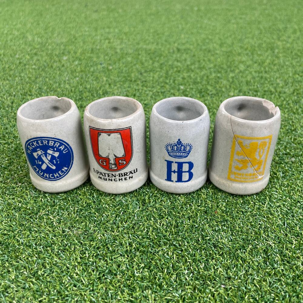 Lot 4 Mini German Beer Stein Shot Mugs Munich Breweries Ceramic Vintage